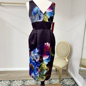 Monique Lhuillier Vivid Floral Midi Dress - Blue and Purple